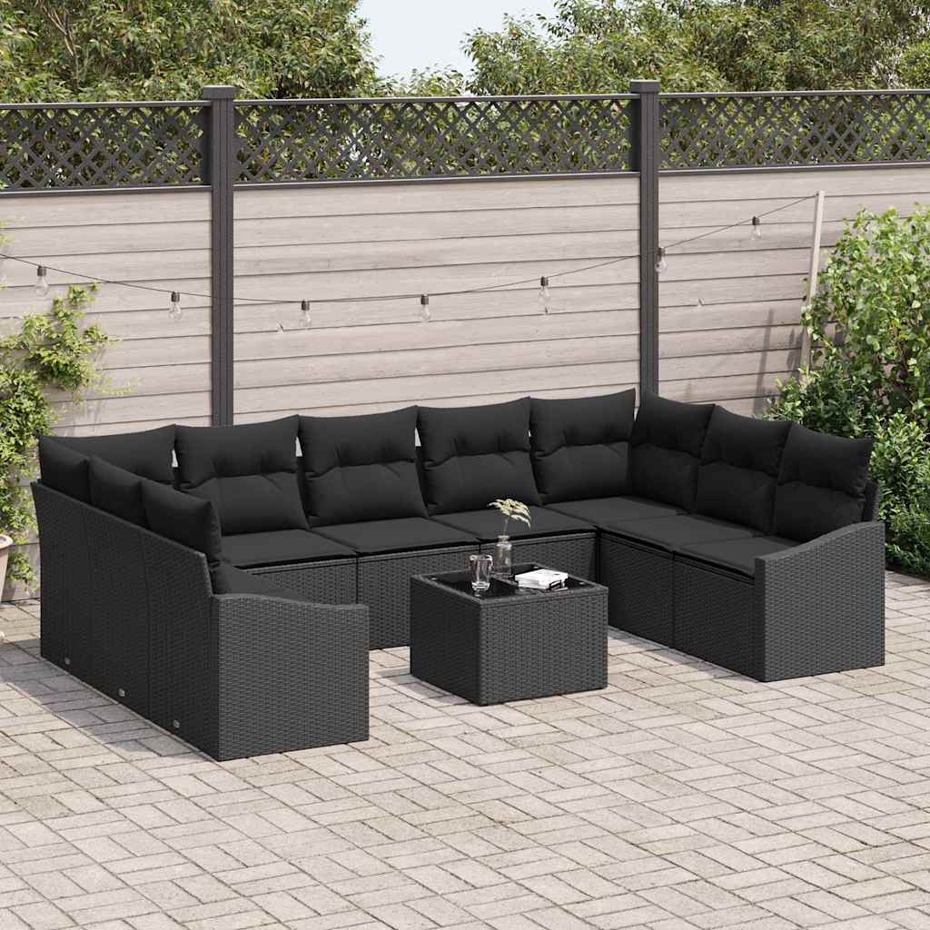 vidaXL Salon de jardin avec rangement Noir Résine tressée