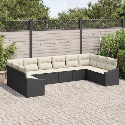 Gartensofa-set 10 pcs Schwarz und Creme Poly-Rattan