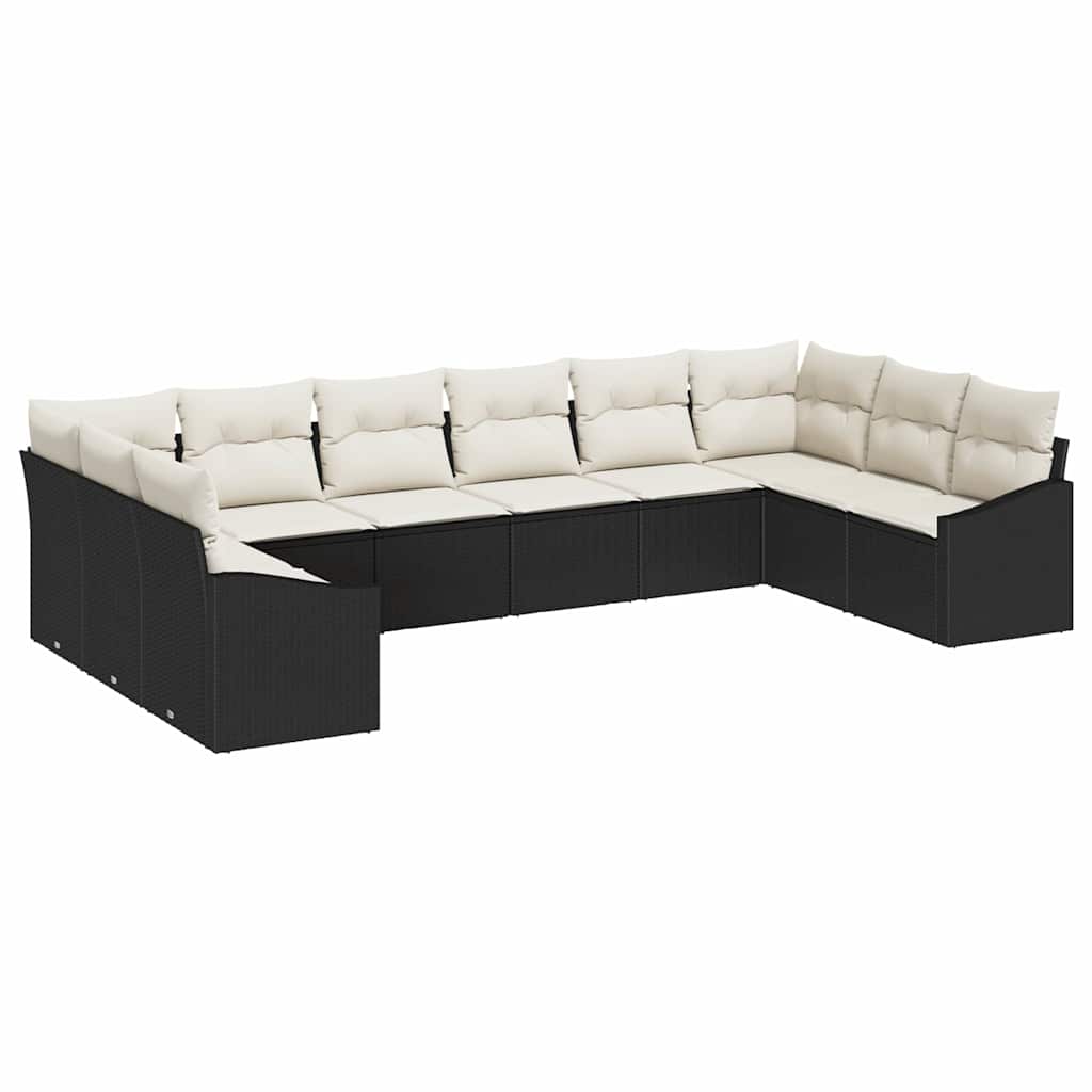Gartensofa-set 10 pcs Schwarz und Creme Poly-Rattan