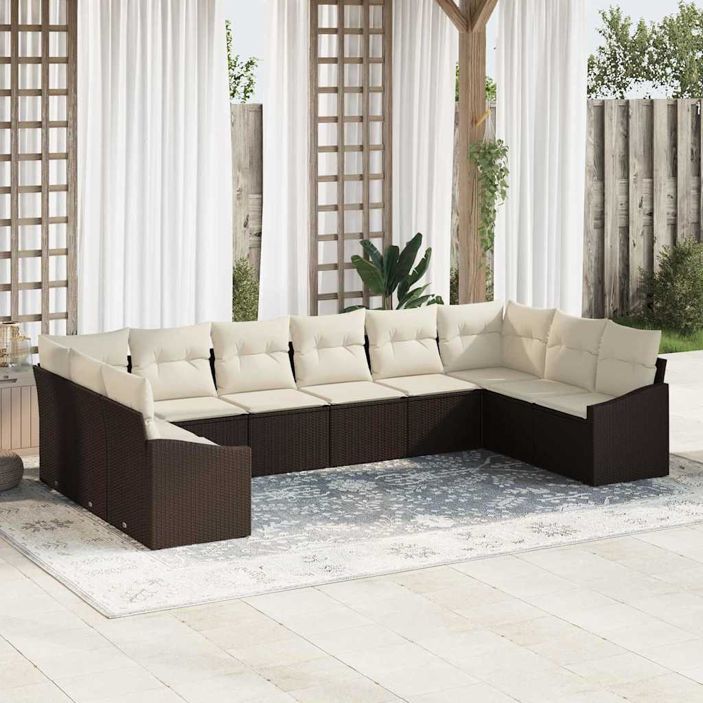 Gartensofa-set mit Speicher 10 pcs Braun und Creme Poly-Rattan