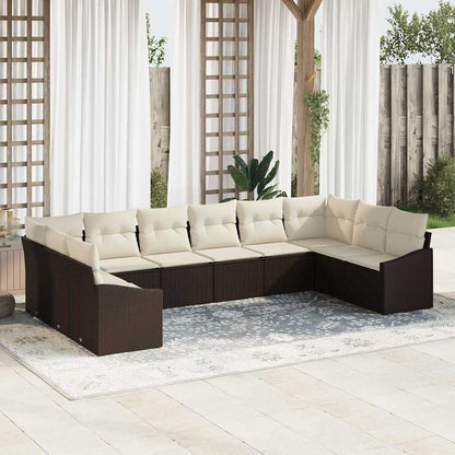 Gartensofa-set mit Speicher 10 pcs Braun und Creme Poly-Rattan