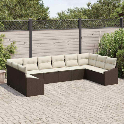 Gartensofa-set mit Speicher 10 pcs Braun und Creme Poly-Rattan