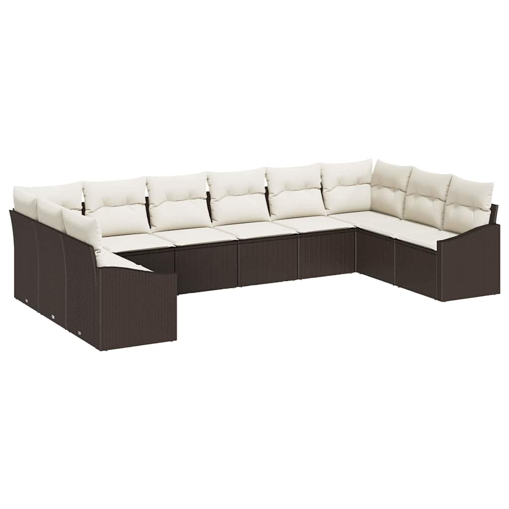 Gartensofa-set mit Speicher 10 pcs Braun und Creme Poly-Rattan
