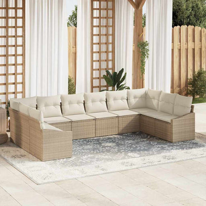 Gartensofa-set mit Speicher 10 pcs Beige und Creme Poly-Rattan