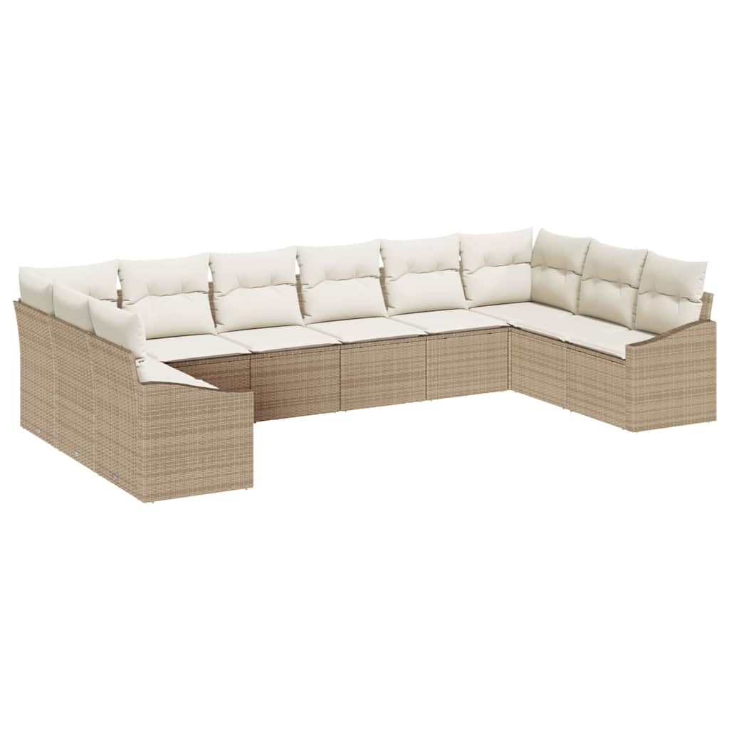 Gartensofa-set mit Speicher 10 pcs Beige und Creme Poly-Rattan