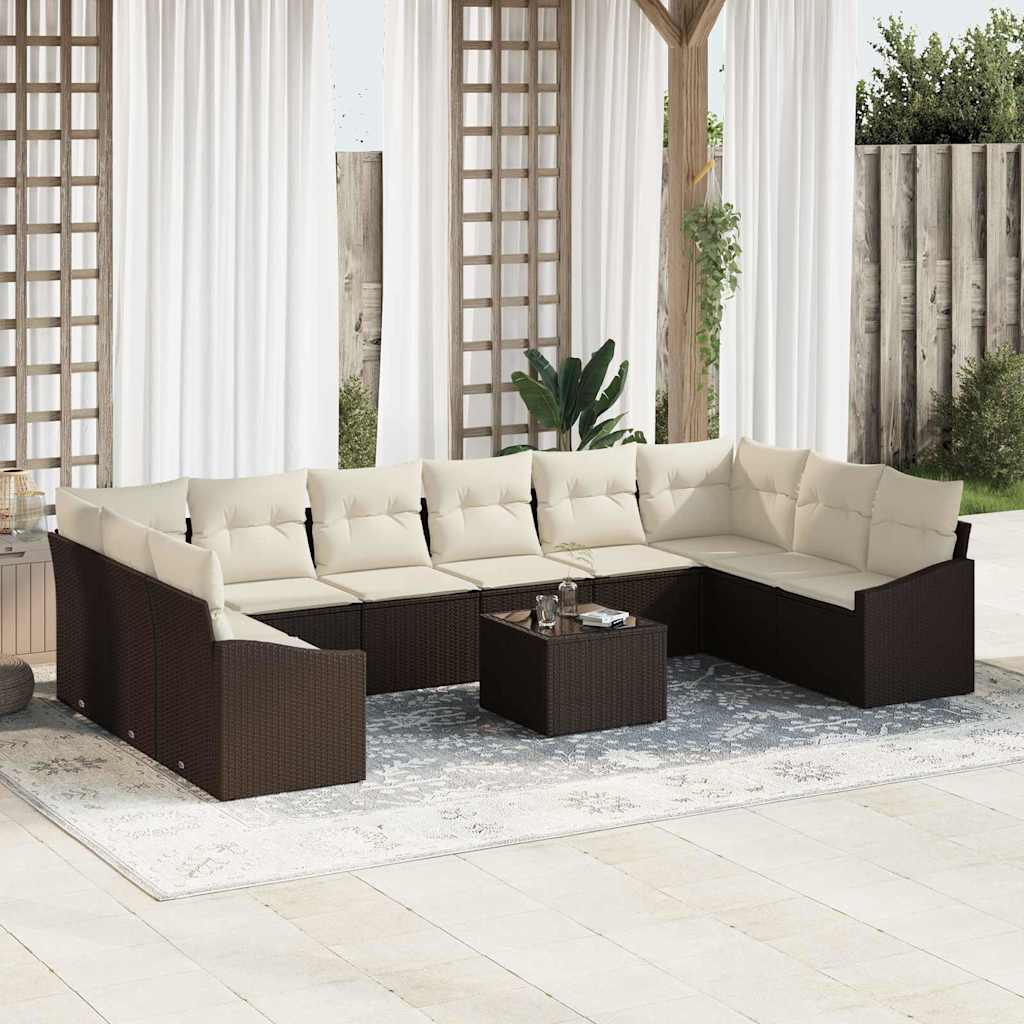 Gartensofa-set mit Speicher Braun und Creme Poly-Rattan