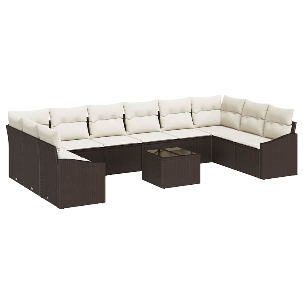 Gartensofa-set mit Speicher Braun und Creme Poly-Rattan