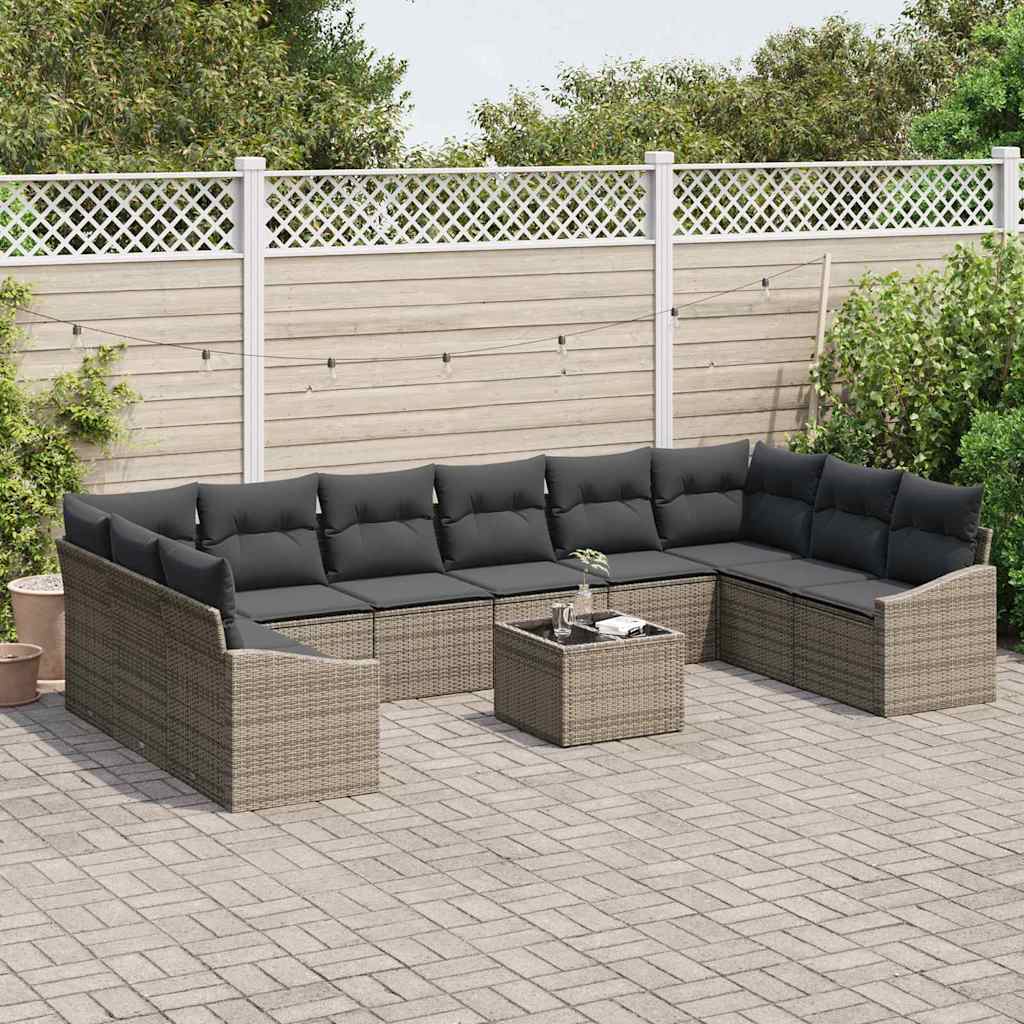 Gartensofa-set mit Speicher Hellgrau Poly-Rattan