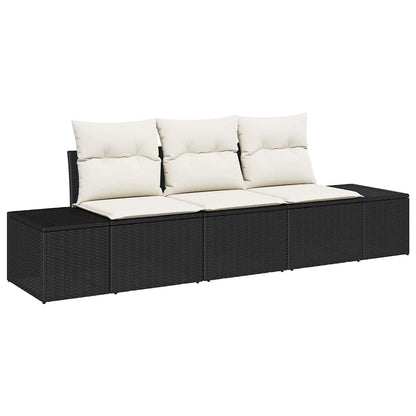Gartensofa-set mit Speicher 3 pcs Schwarz und Creme Poly-Rattan