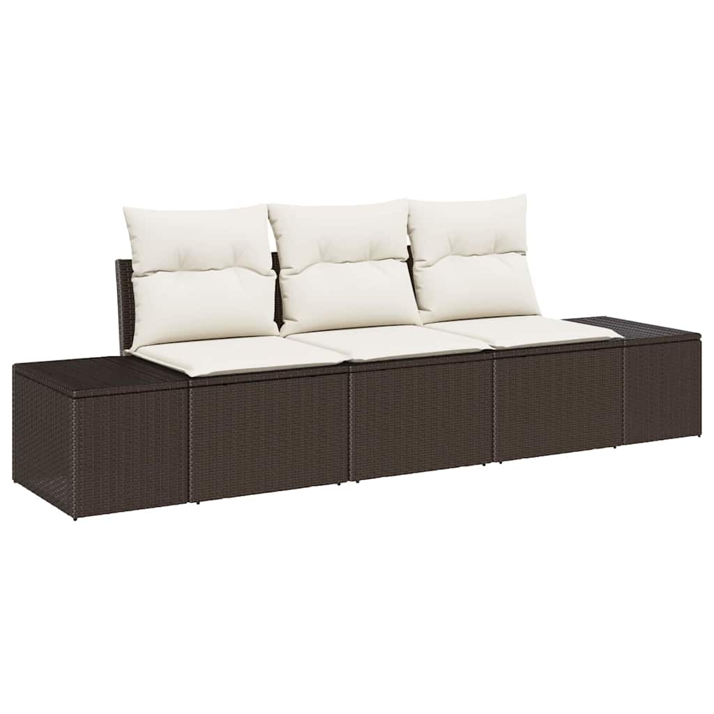 Gartensofa-set mit Speicher 3 pcs Braun und Creme Poly-Rattan