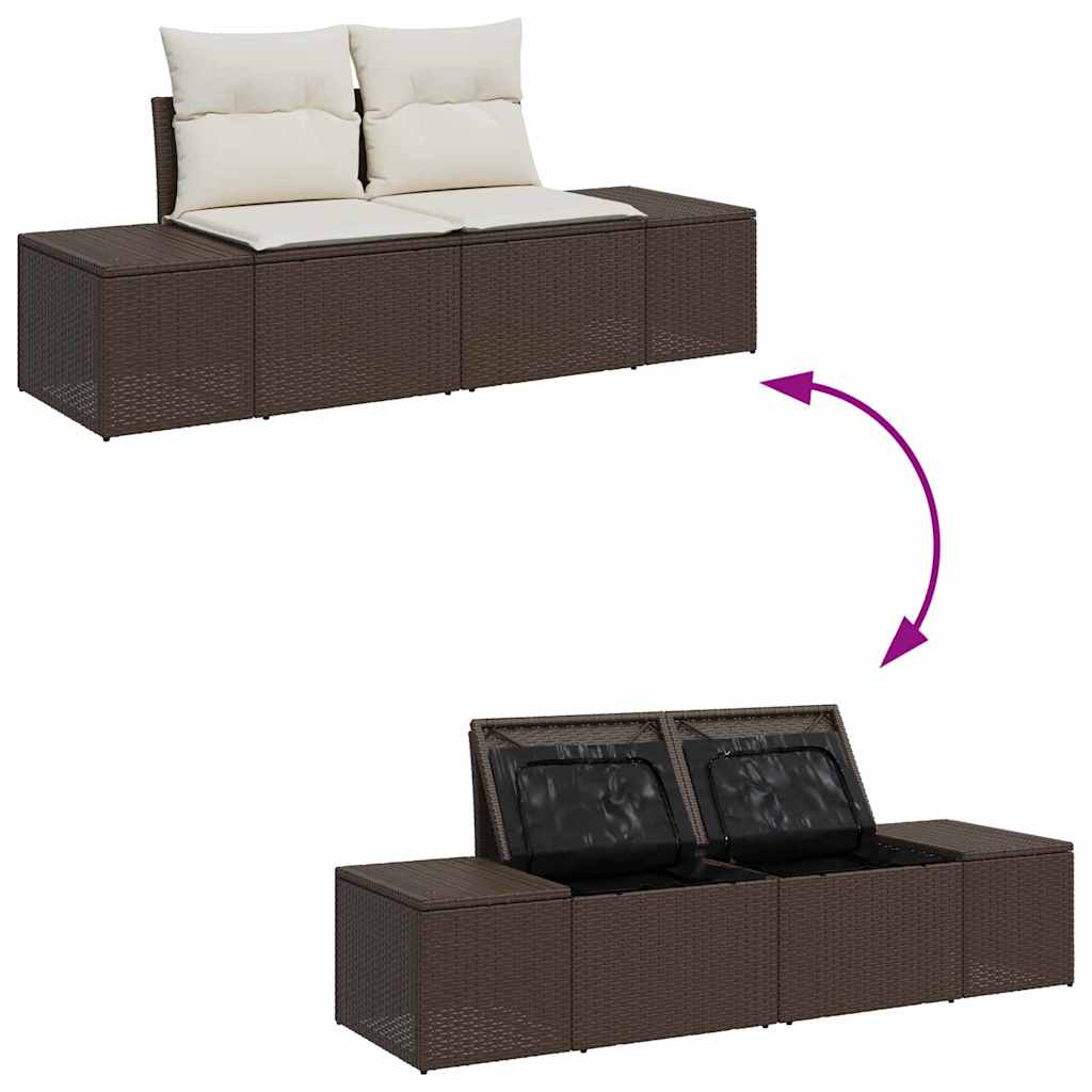 Gartensofa-set mit Speicher 3 pcs Braun und Creme Poly-Rattan