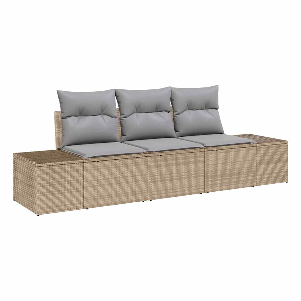 Gartensofa-set 3 pcs Beige und Hellgrau Poly-Rattan