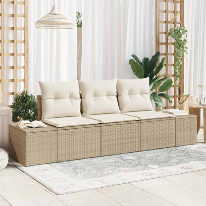 Gartensofa-set mit Speicher 3 pcs Beige und Creme Poly-Rattan