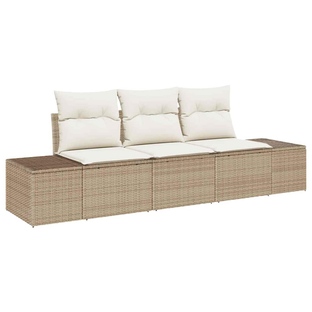 Gartensofa-set mit Speicher 3 pcs Beige und Creme Poly-Rattan