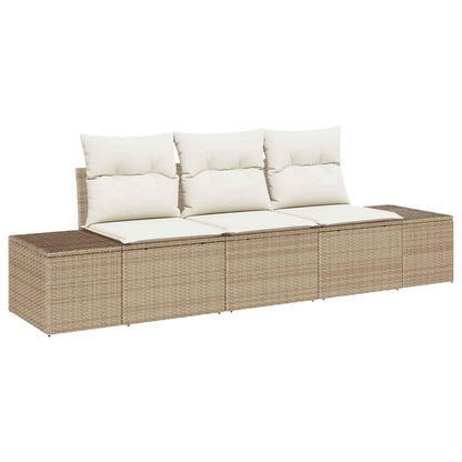 Gartensofa-set mit Speicher 3 pcs Beige und Creme Poly-Rattan