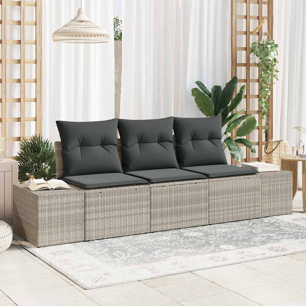 Gartensofa-set mit Speicher 3 pcs Hellgrau Poly-Rattan