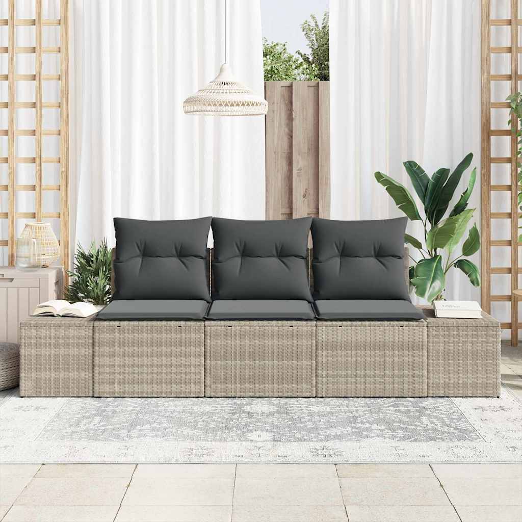 Gartensofa-set mit Speicher 3 pcs Hellgrau Poly-Rattan