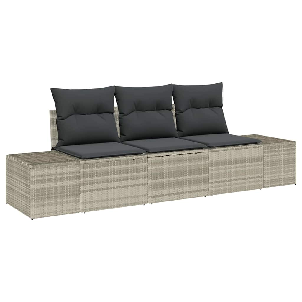 Gartensofa-set mit Speicher 3 pcs Hellgrau Poly-Rattan