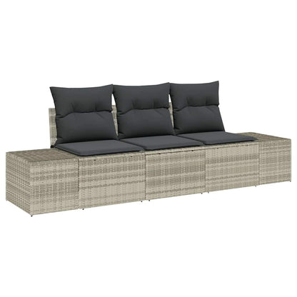 Gartensofa-set mit Speicher 3 pcs Hellgrau Poly-Rattan