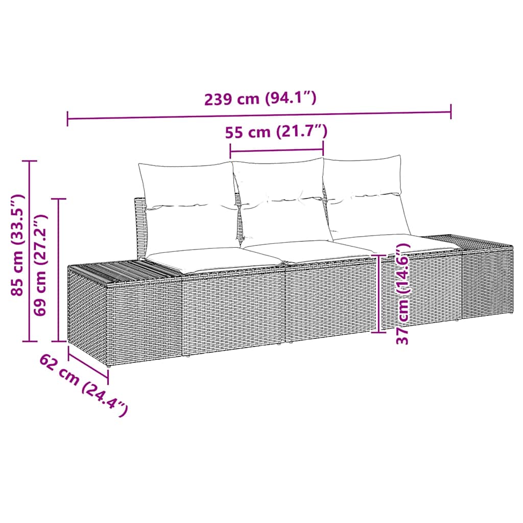 Gartensofa-set mit Speicher 3 pcs Hellgrau Poly-Rattan
