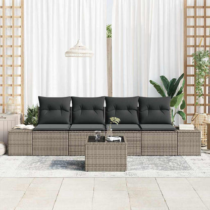 Garten-Sofa-Set mit Kissen mit Speicher 5 pcs Grau Poly-Rattan