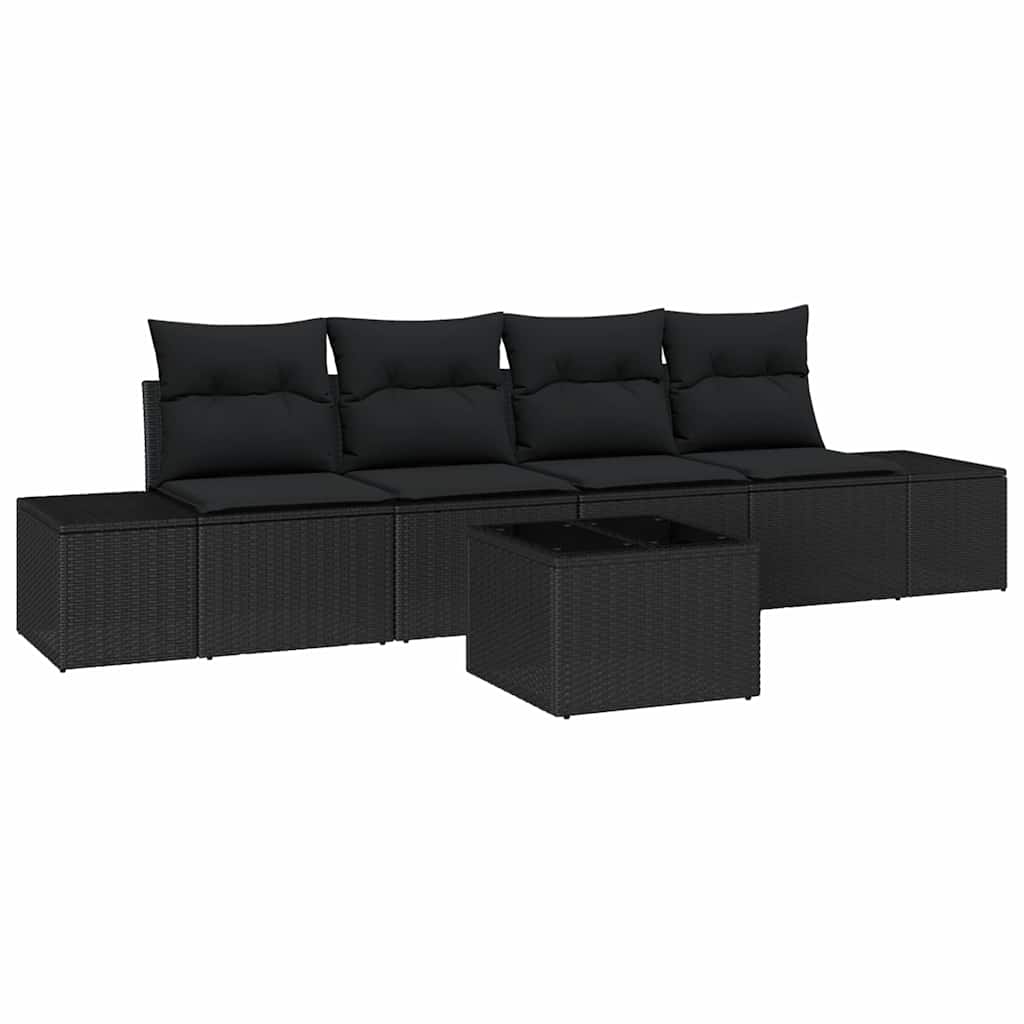 Garten-Sofa-Set mit Kissen 5 pcs Schwarz Poly-Rattan