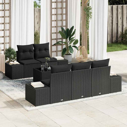 Gartensofa-set mit Kissen 6 pcs Schwarz Poly-Rattan