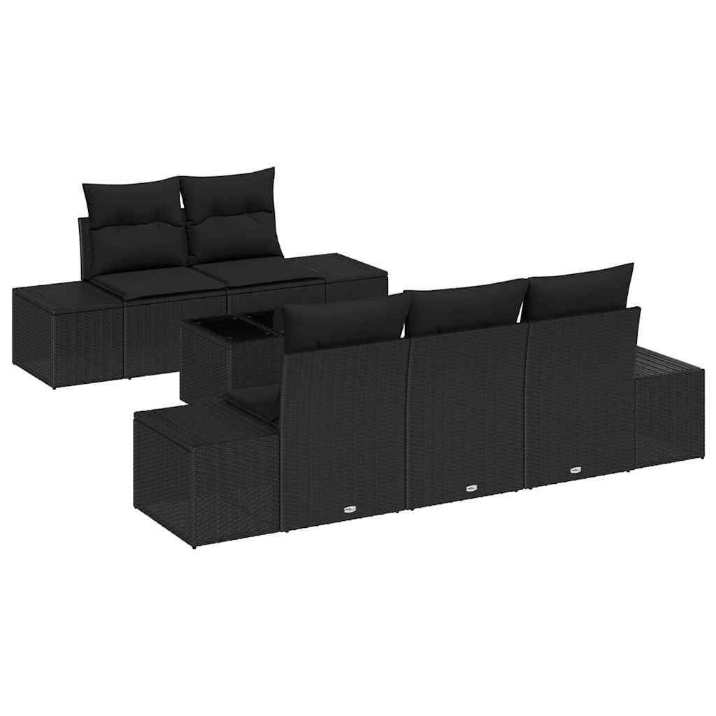 Gartensofa-set mit Kissen 6 pcs Schwarz Poly-Rattan