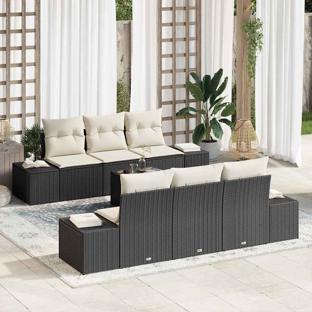 Garten-Sofa-Set mit Kissen 8 pcs Schwarz und Creme Poly-Rattan