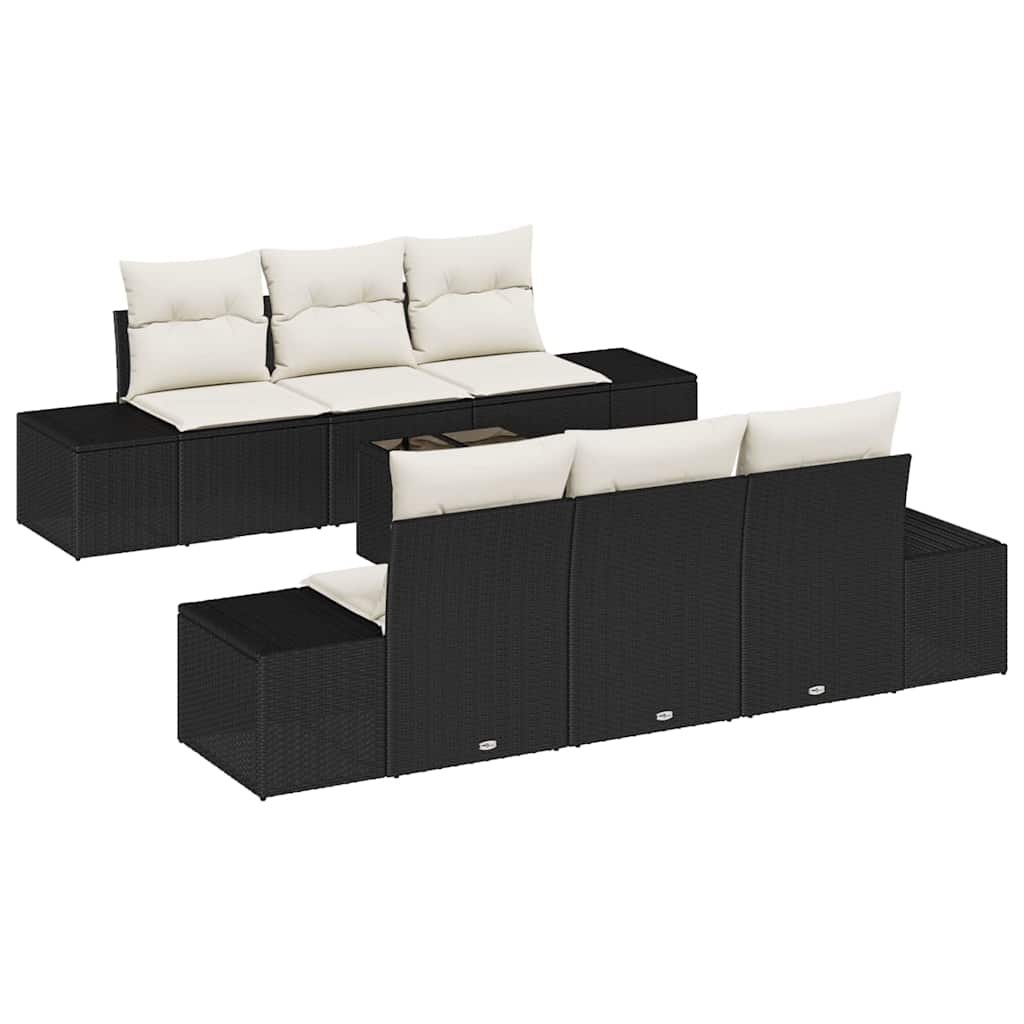 Garten-Sofa-Set mit Kissen 8 pcs Schwarz und Creme Poly-Rattan