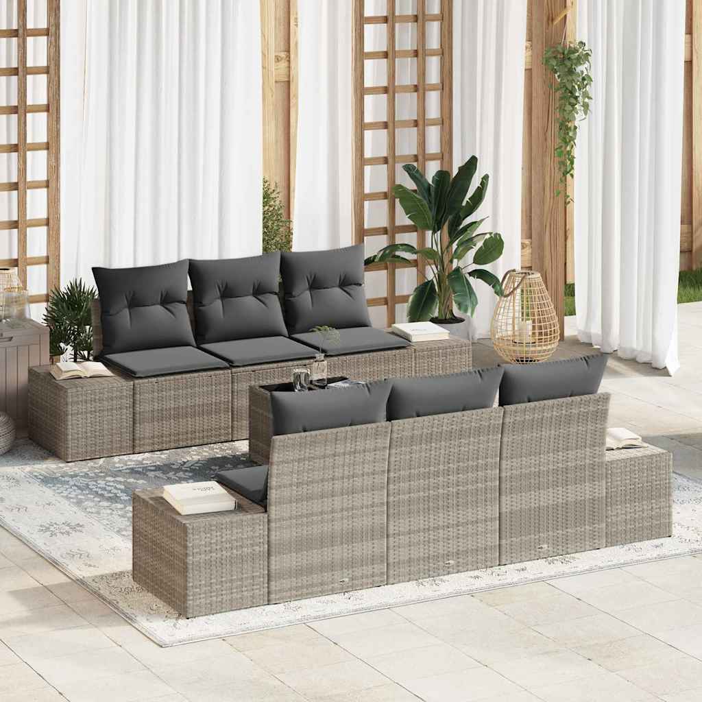 Garten-Sofa-Set 8 pcs Hellgrau und Dunkelgrau Poly-Rattan