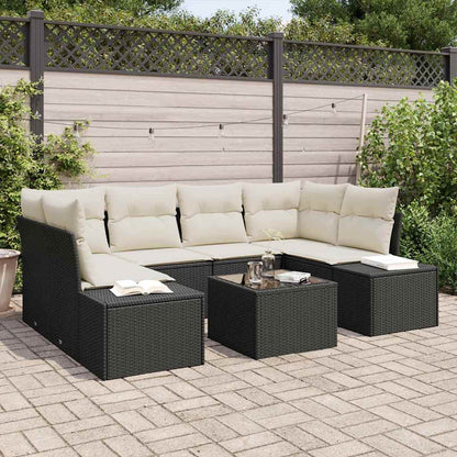 Gartensofa-set mit Kissen 8 pcs Schwarz und Creme Poly-Rattan