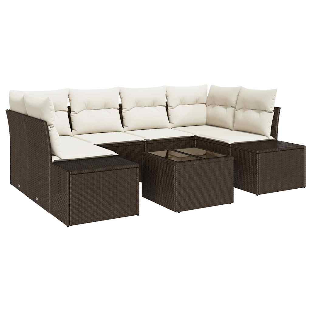 Gartensofa-set mit Kissen 8 pcs Braun und Creme Poly-Rattan