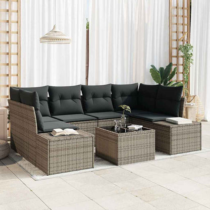 Gartensofa-set mit Kissen mit Speicher 8 pcs Grau Poly-Rattan