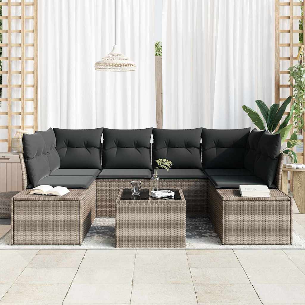 Gartensofa-set mit Kissen mit Speicher 8 pcs Grau Poly-Rattan