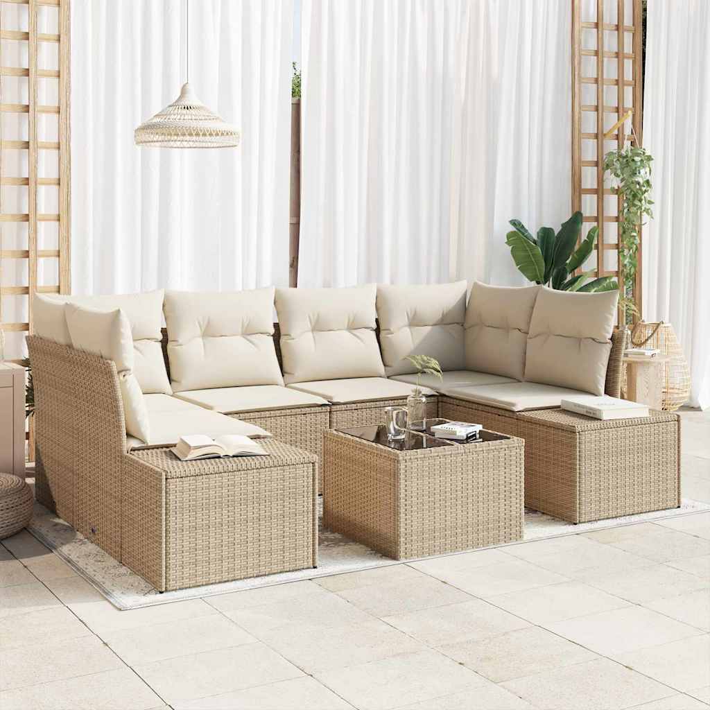 Gartensofa-set mit Kissen 8 pcs Beige und Creme Poly-Rattan