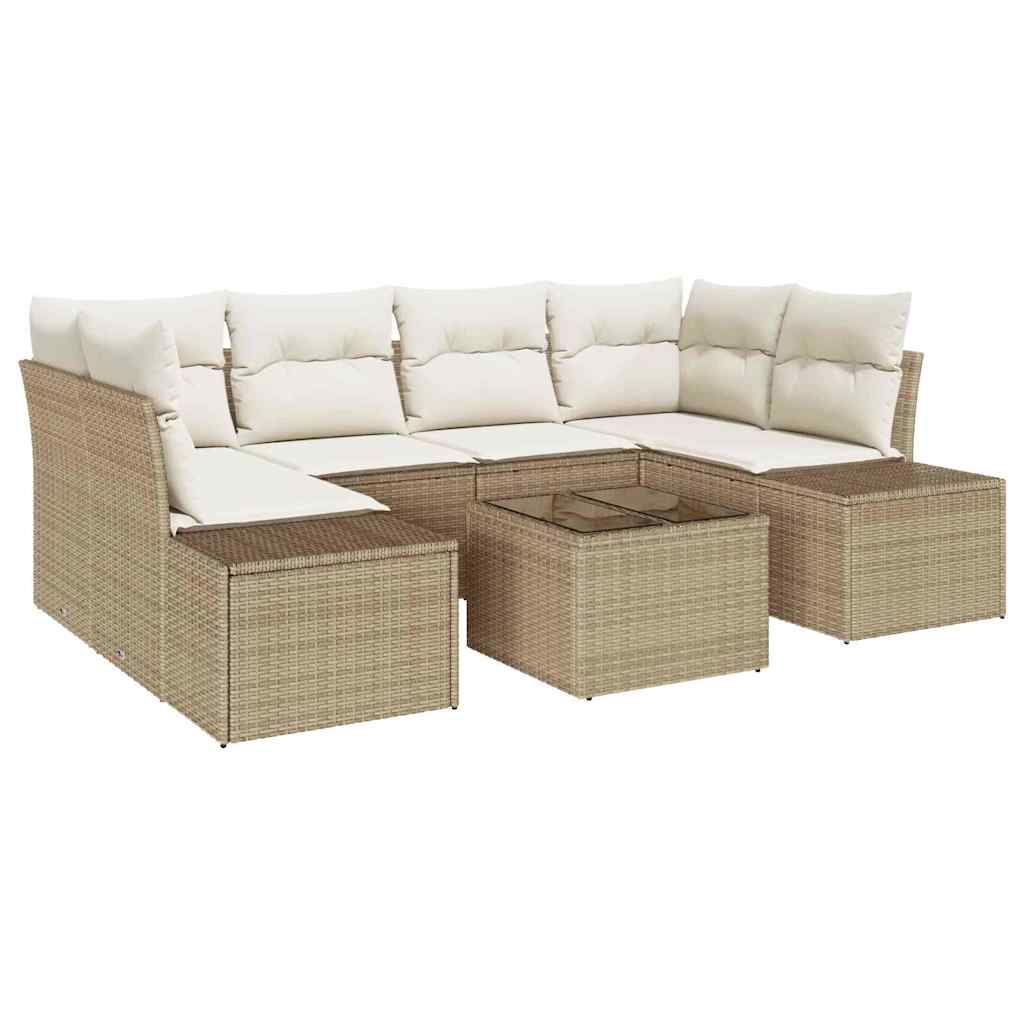 Gartensofa-set mit Kissen 8 pcs Beige und Creme Poly-Rattan