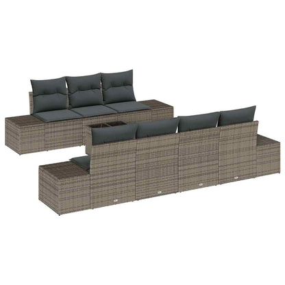 Garten-Sofa-Set mit Kissen mit Speicher 8 pcs Grau Poly-Rattan