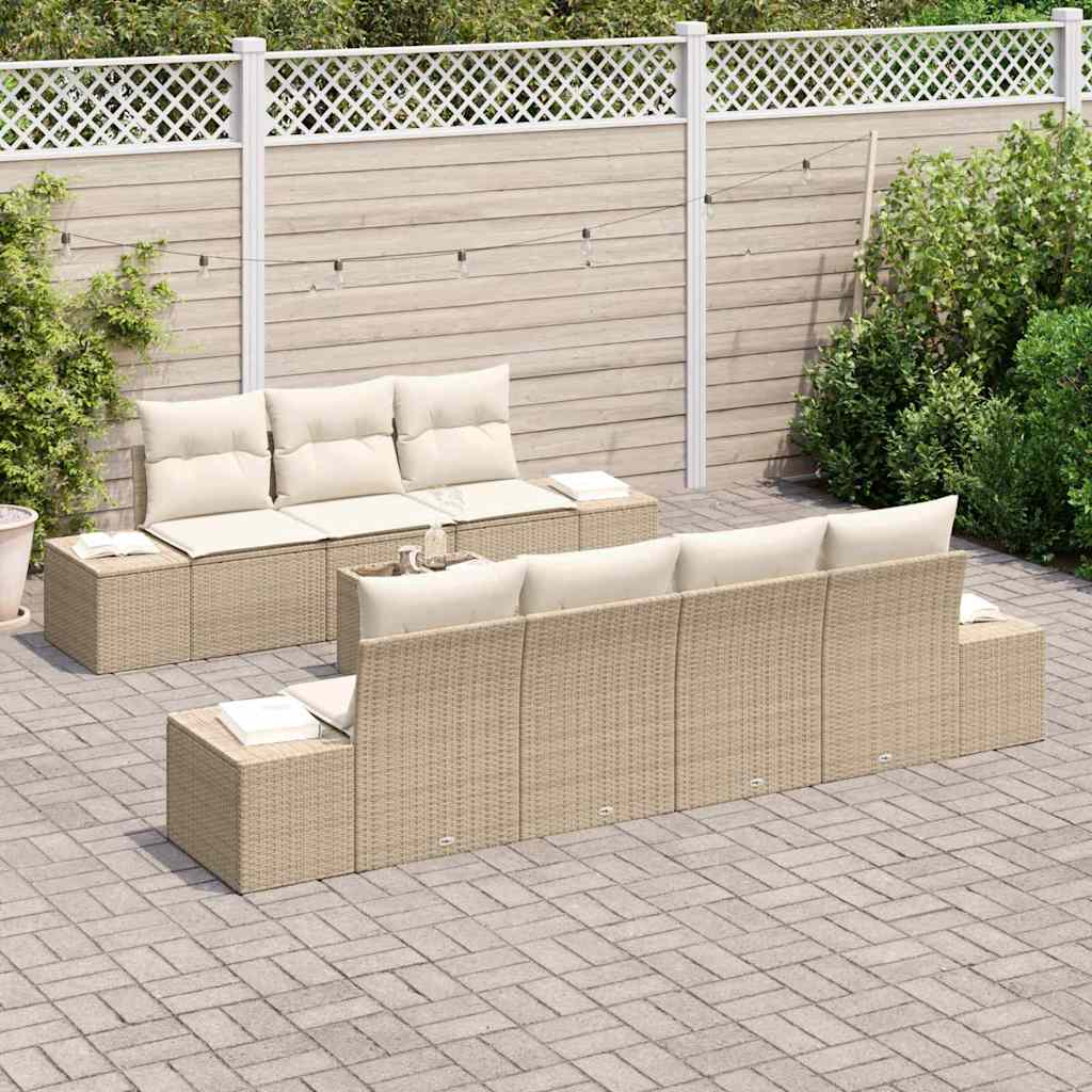 Garten-Sofa-Set mit Kissen 8 pcs Beige und Creme Poly-Rattan