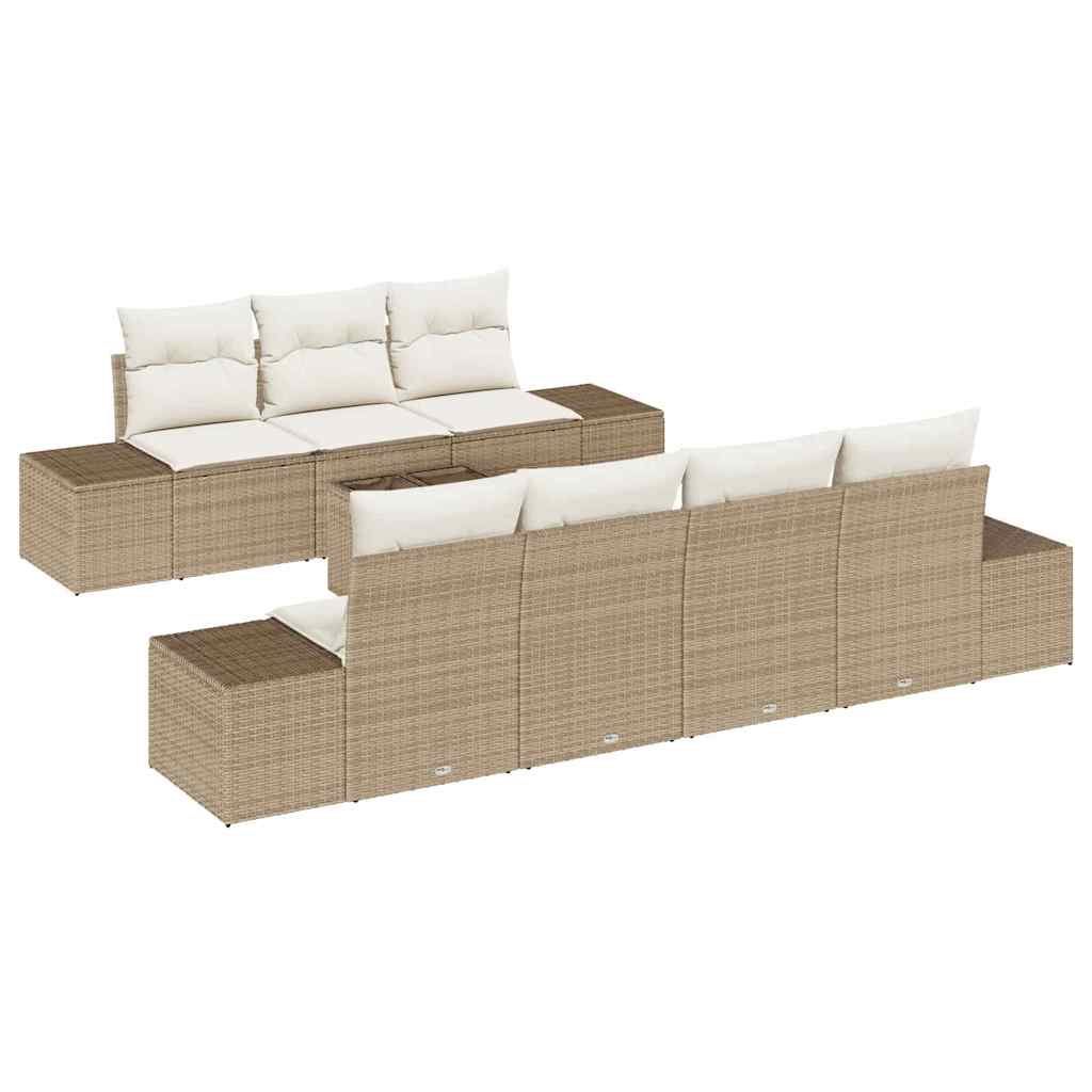 Garten-Sofa-Set mit Kissen 8 pcs Beige und Creme Poly-Rattan