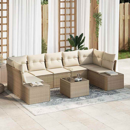 Gartensofa-set mit Kissen 8 pcs Beige und Creme Poly-Rattan