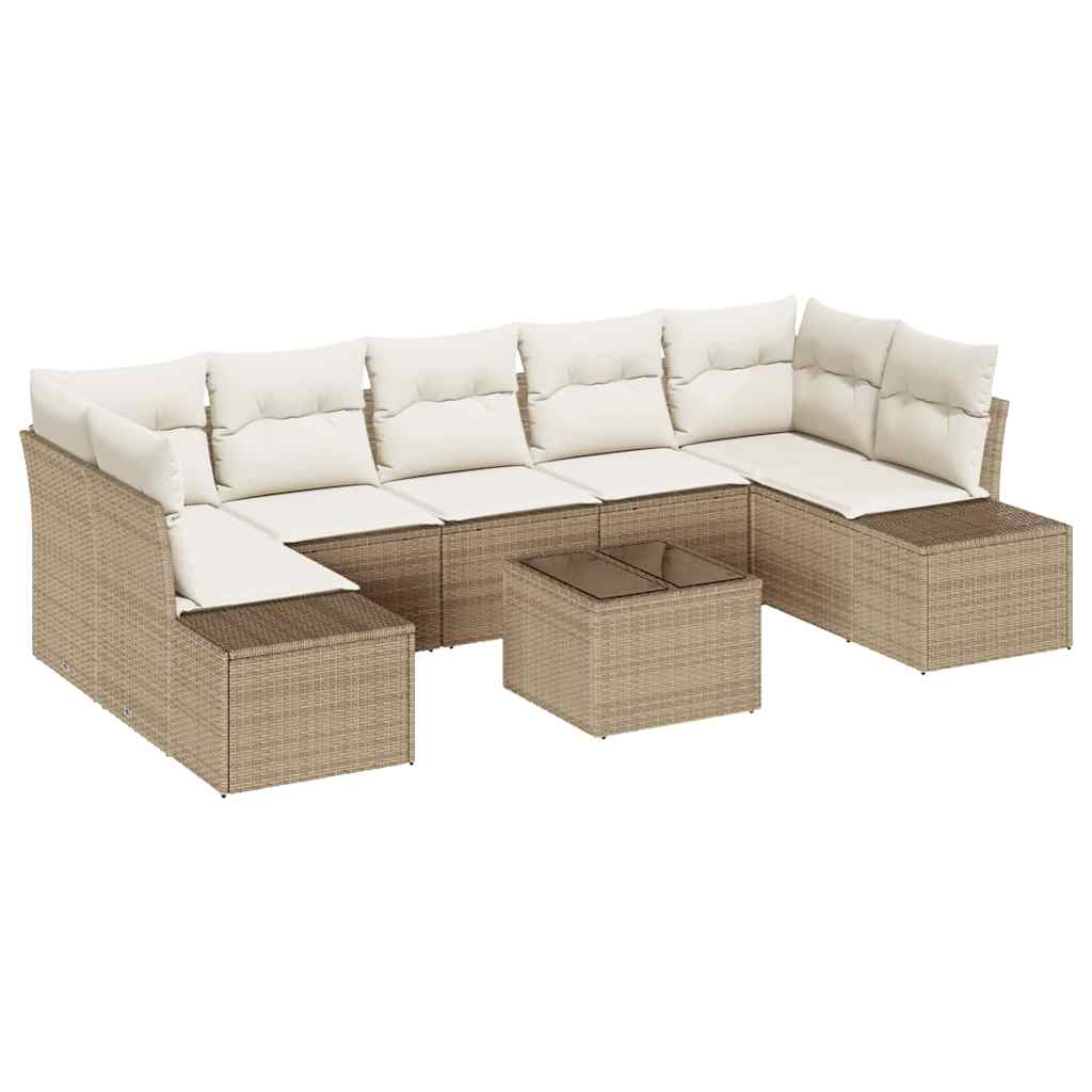 Gartensofa-set mit Kissen 8 pcs Beige und Creme Poly-Rattan