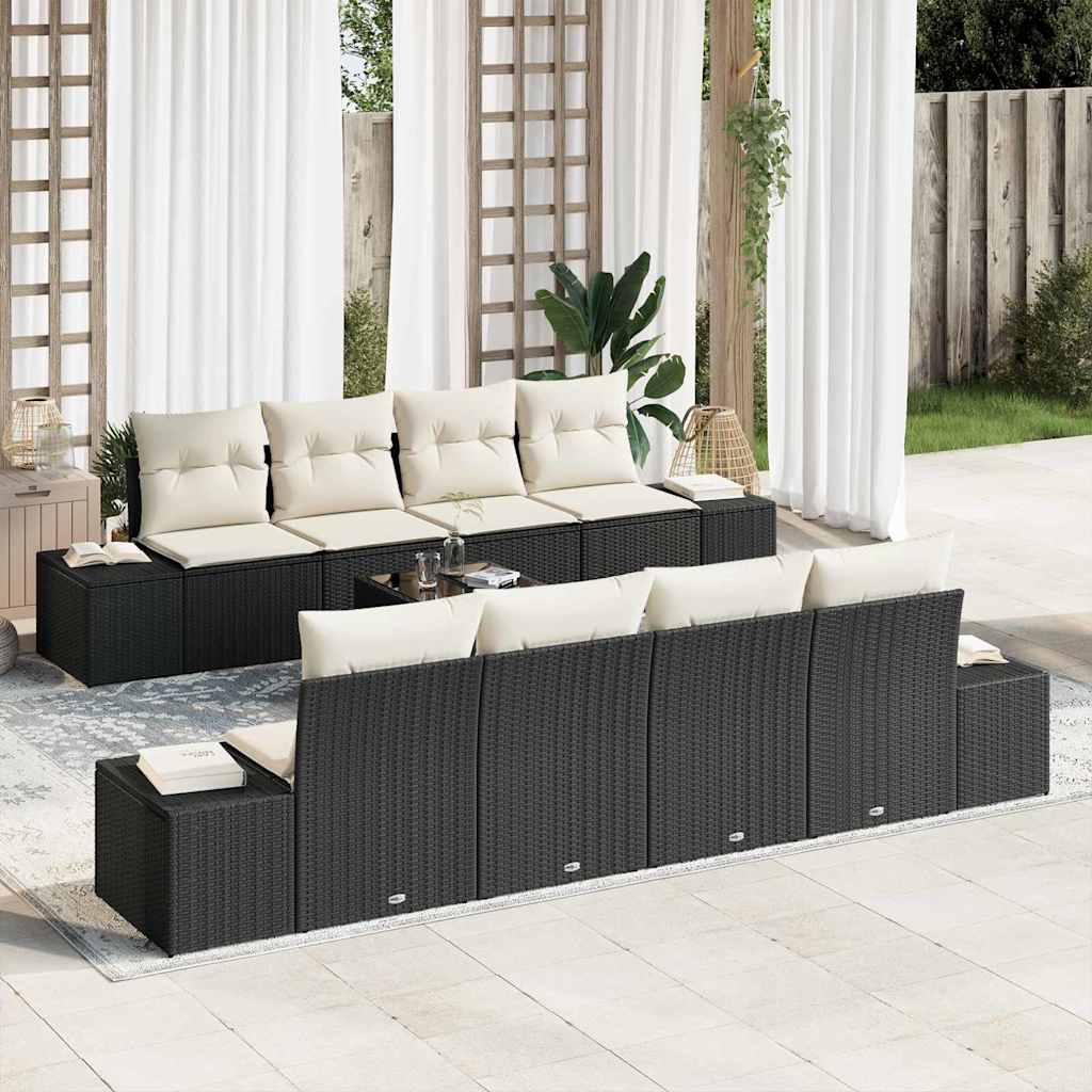Garten-Sofa-Set mit Kissen 8 pcs Schwarz und Creme Poly-Rattan