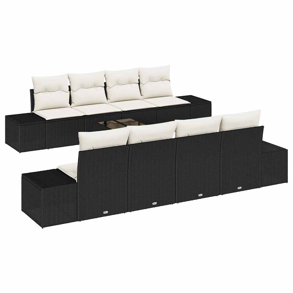 Garten-Sofa-Set mit Kissen 8 pcs Schwarz und Creme Poly-Rattan