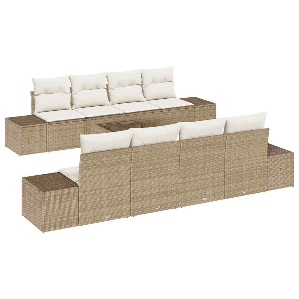 Garten-Sofa-Set mit Kissen 8 pcs Beige und Creme Poly-Rattan