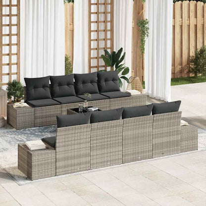 Garten-Sofa-Set 8 pcs Hellgrau und Dunkelgrau Poly-Rattan