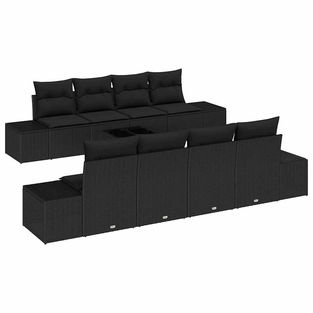 Garten-Sofa-Set mit Kissen 8 pcs Schwarz Poly-Rattan