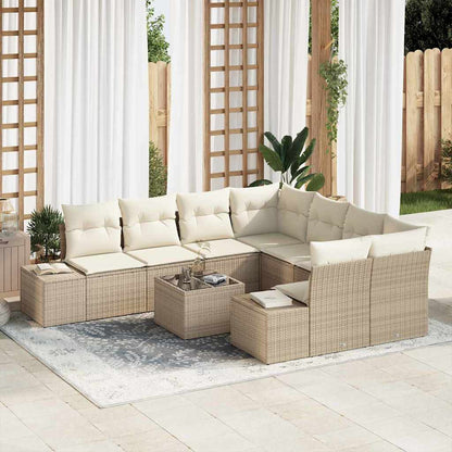 Garten-Sofa-Set mit Kissen 9 pcs Beige und Creme Poly-Rattan