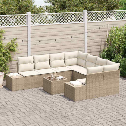 Garten-Sofa-Set mit Kissen 9 pcs Beige und Creme Poly-Rattan