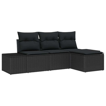 Garten-Sofa-Set mit Kissen mit Speicher 4 pcs Schwarz